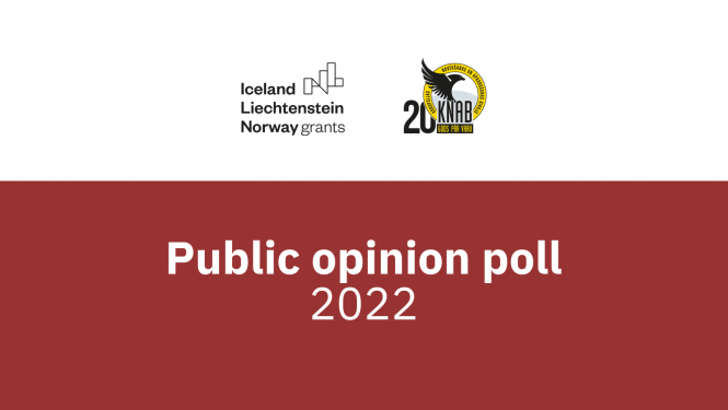 Squares of colours, text "Public opinion poll 2022" and logo of the EEA grants and KNAB