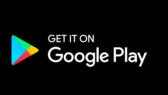 Google Play logo, balti burti "Get it on Google Play"