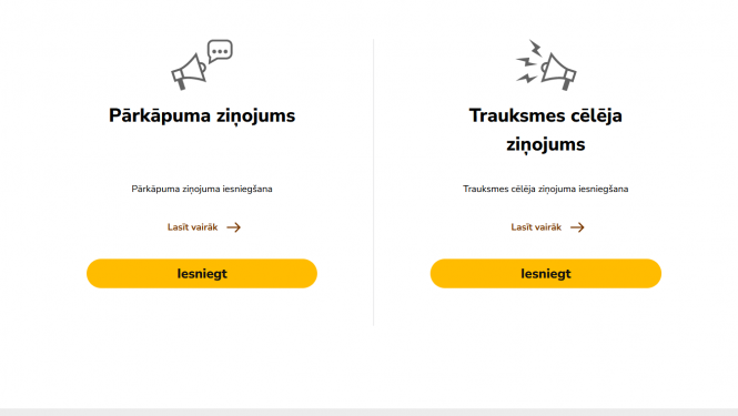 Ekrānšāviņš no ziņošanas platformas "ZIņo KNAB!" pirmās lapas