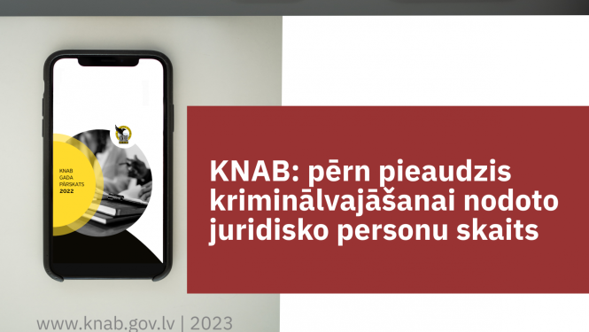 Attēlā redzams teksts, ka pērn pieaudzis kriminālvajāšanai nodoto juridisko personu skaits