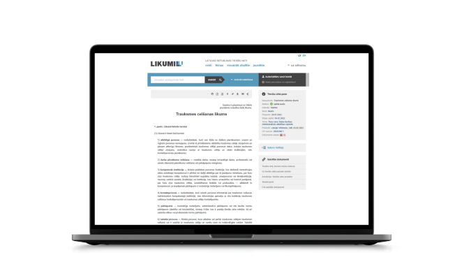 Attēlā redzams dators, kurā atvērts Trauksmes celšanas likums