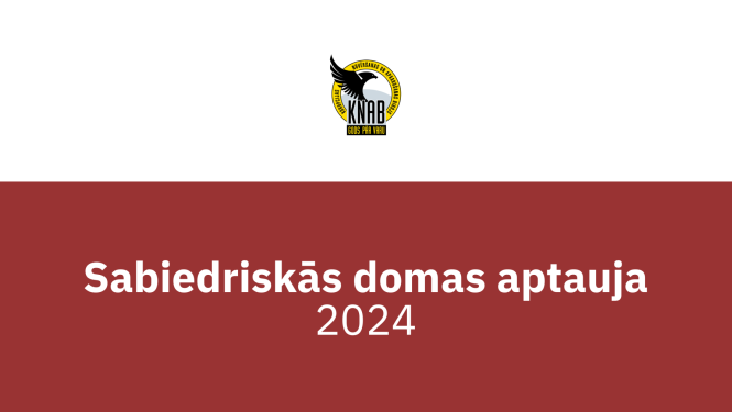 Attēlā redzams KNAB logo, zem tā rakstīts "Sabiedriskās domas aptauja 2024"