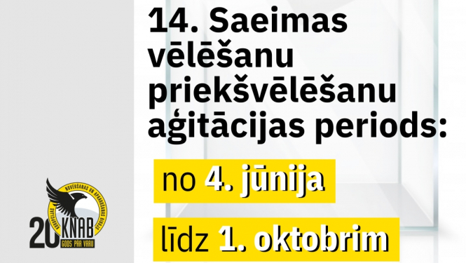 Attēlā redzams teksts, ka priekšvēlēšanu aģitācijas periods pirms 14. Saeimas vēlēšanām sākas 4. jūnijā un ilgs līdz pašai vēlēšanu dienai – 1. oktobrim.