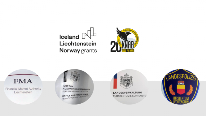 Logo of KNAB, EEA grants, as well as four organizations of Liechtenstein