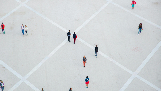 People walking on the light grey floor