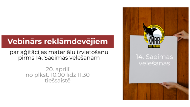 Vizuāls attēls ar tekstu par vebināra reklāmdevējiem norisi 20. aprīlī no plkst. 10.00 līdz 11.30.