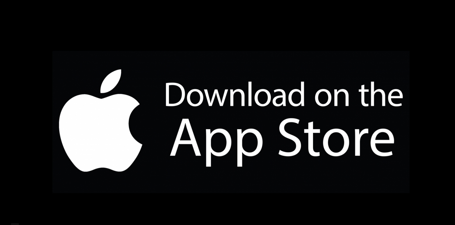 Melns attēls, balts Apple logo, balti burti "Download on the App Store"